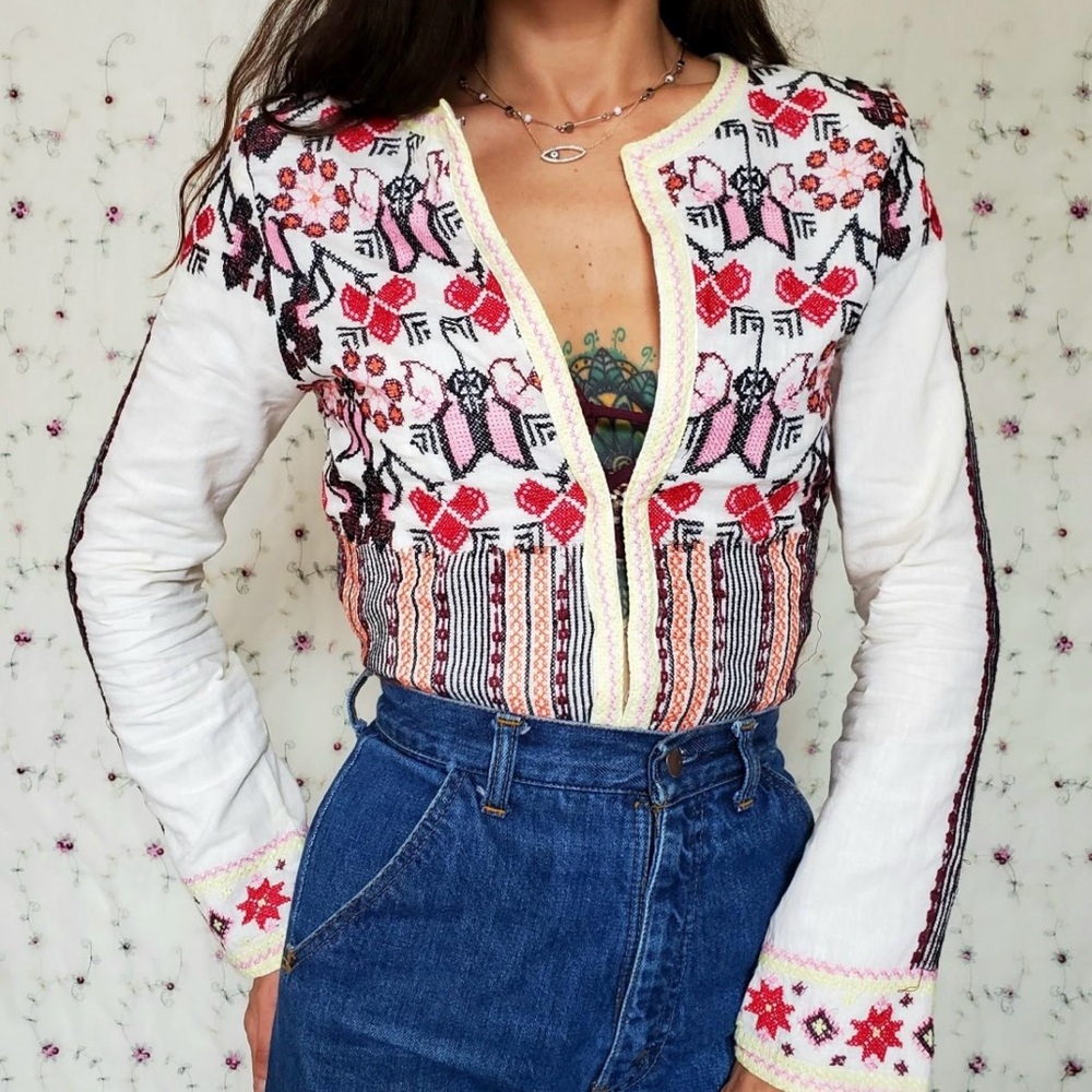 Boho chic cross stitched embroidered blouse